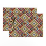 kilim rug design, large scale, beige red green blue orange