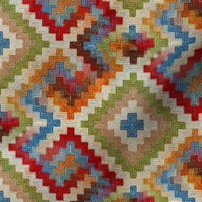 kilim rug design, large scale, beige red green blue orange