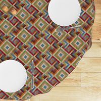 kilim rug design, large scale, beige red green blue orange