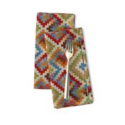 kilim rug design, large scale, beige red green blue orange