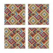 kilim rug design, large scale, beige red green blue orange