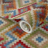 kilim rug design, small scale, beige red green blue orange