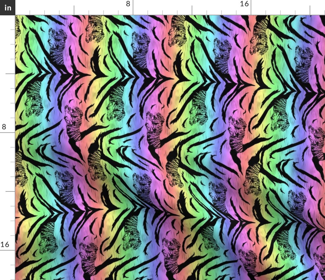 Tribal Tiger stripes print - vertical neon rainbow small