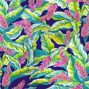 pink ginger blossoms -on navy