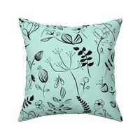 Wildflower garden / teal mint blue / illustrated botanicals