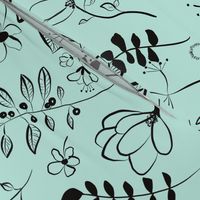 Wildflower garden / teal mint blue / illustrated botanicals