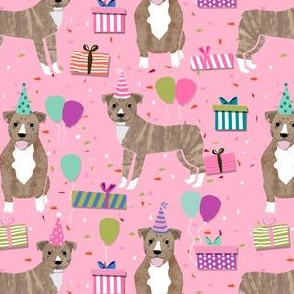 pitbull birthday fabric - light brindle pitty cute dogs birthday design - pink