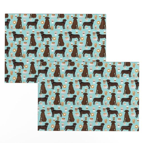 Labrador fabric - chocolate labradors and coffee fabric - light blue