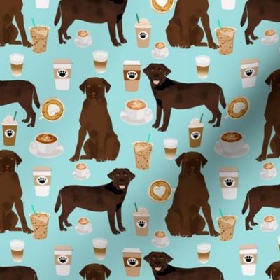 Labrador fabric - chocolate labradors and coffee fabric - light blue