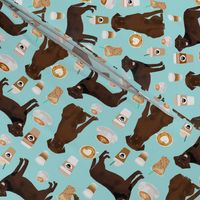 Labrador fabric - chocolate labradors and coffee fabric - light blue