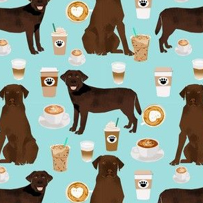 Labrador fabric - chocolate labradors and coffee fabric - light blue