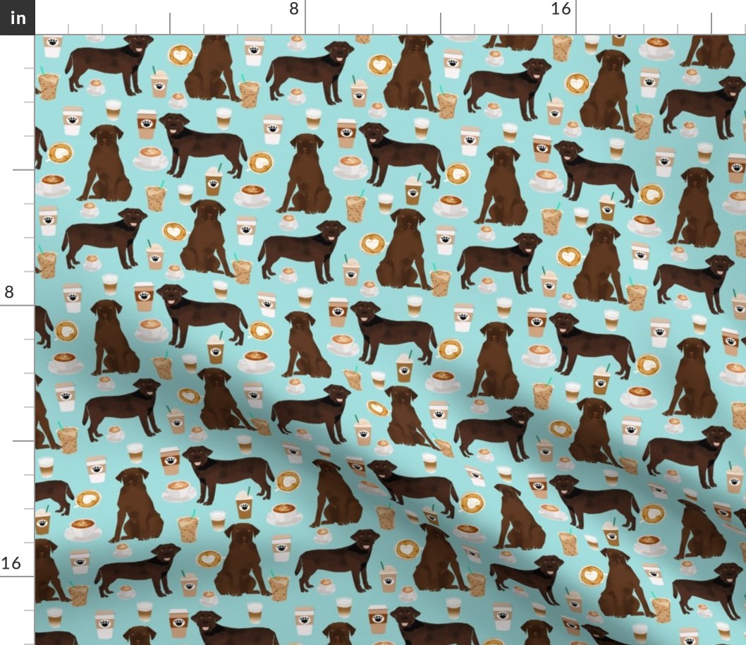 Labrador fabric - chocolate labradors and coffee fabric - light blue