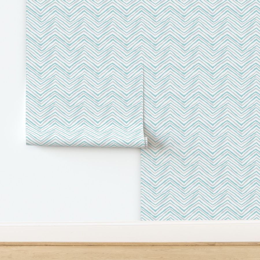 zig zag aqua gray chevron blue-green stripes