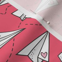 Paper Plane Love Hearts Valentine on Red