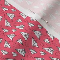 Paper Plane Love Hearts Valentine on Red  tiny small rotated