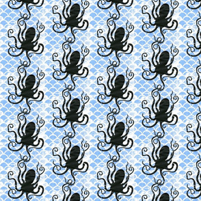 Octopus on blue pattern