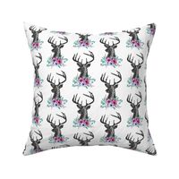 Grunge Black Deer Floral- Purple + Teal Flowers Antler Baby Girl Nursery Bedding