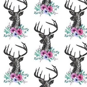 Grunge Black Deer Floral- Purple + Teal Flowers Antler Baby Girl Nursery Bedding