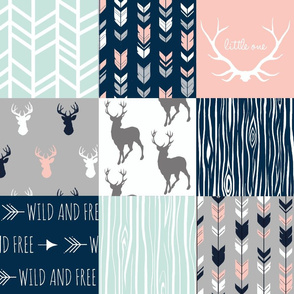 Patchwork Deer - Navy, Coral, and Mint