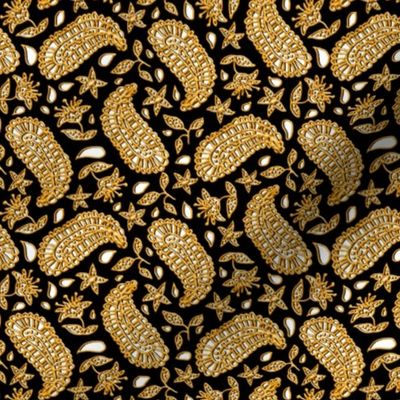 Black White and Faux Gold Paisley