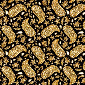 Black White and Faux Gold Paisley