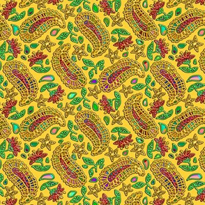 Rainbow Paisley on Golden Yellow