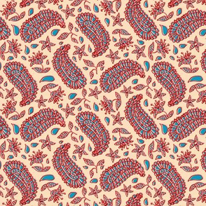 Red and Turquoise Paisley on Sand