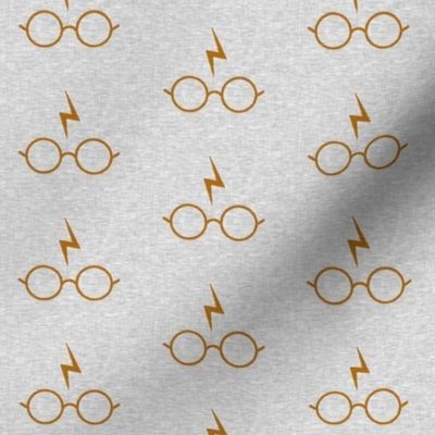 2” Glasses And Lightening Bolt - Gold On Grey - Scar