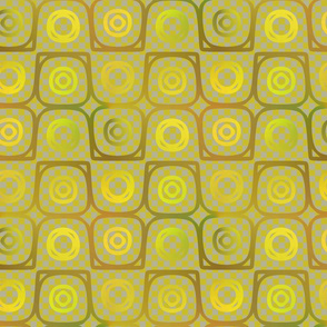 Golden Plasma Rings on Checkerboard Background