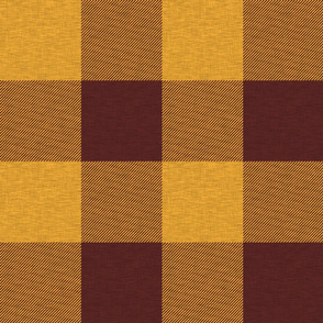 Jumbo Buffalo Plaid in Gold and Burgandy Maroon Red with Texture
