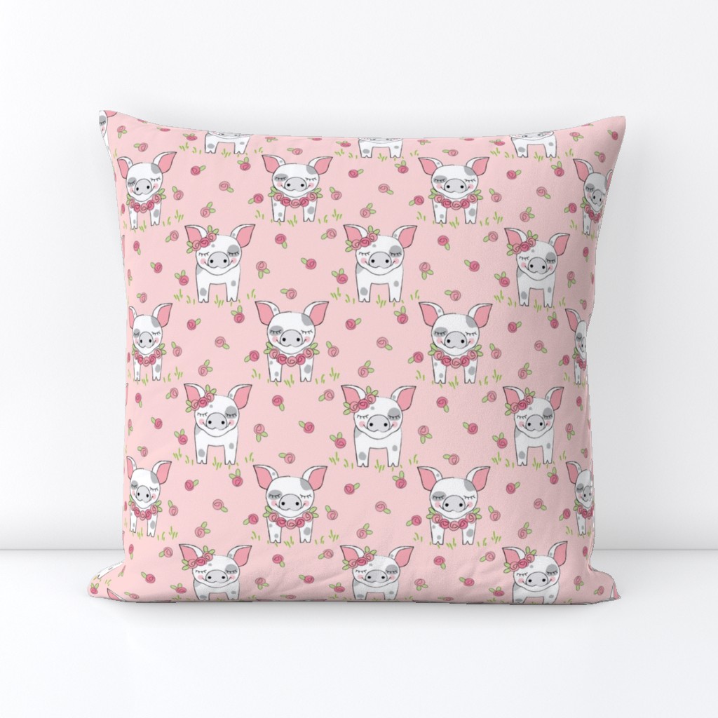 spotted pigs-with-roses-on-pink