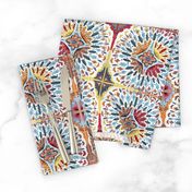 spanish tiles, large scale, blue yellow red brown white