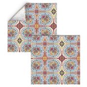 spanish tiles, large scale, blue yellow red brown white