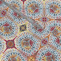 spanish tiles, small scale, blue yellow red brown white