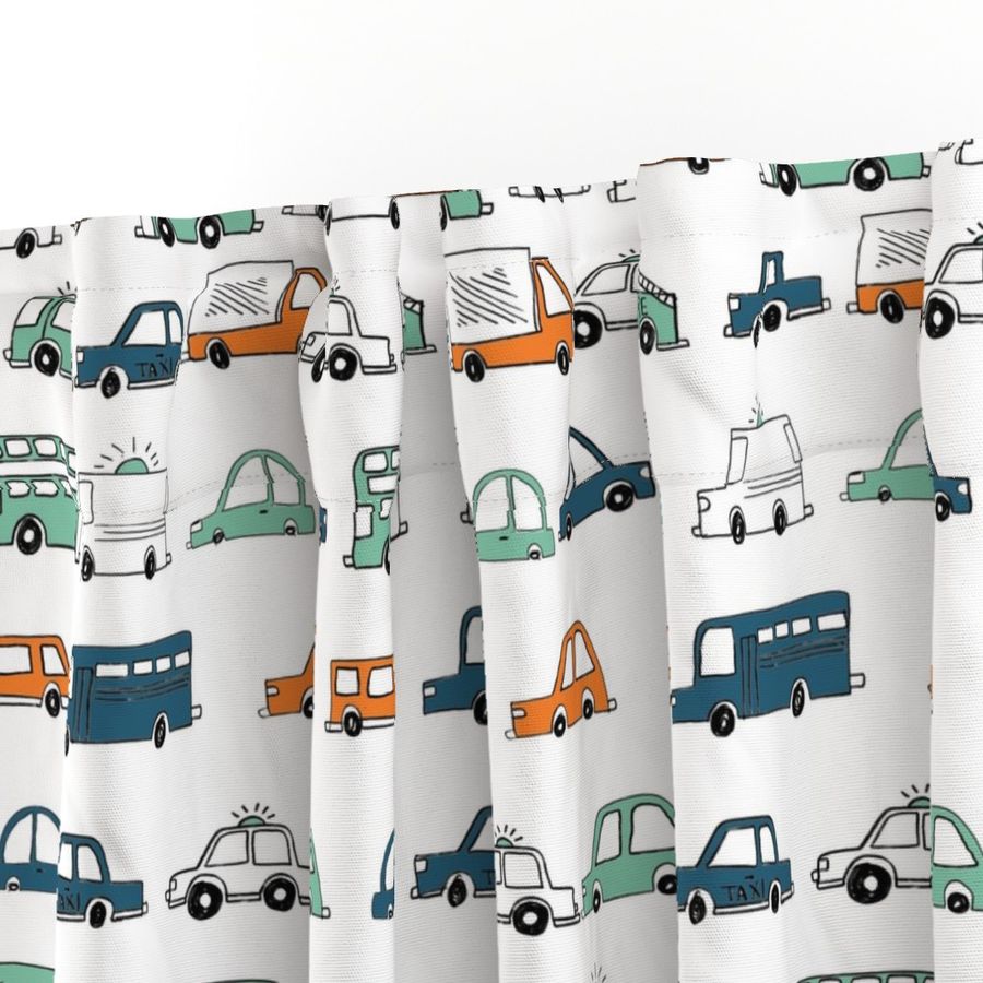 cars // baby boy fabric nursery buses car cute kids white orange