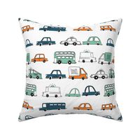 cars // baby boy fabric nursery buses car cute kids white orange