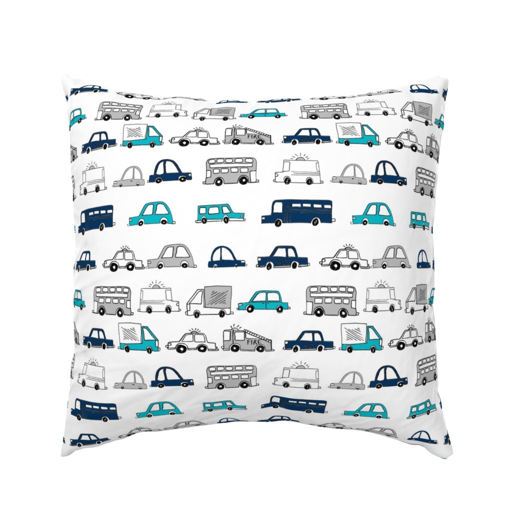 cars // baby boy fabric nursery buses car cute kids white blues