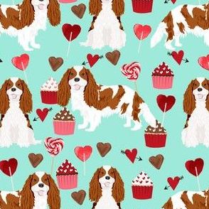 cavalier king charles spaniel blenehim valentines cupcakes love hearts dog fabric mint