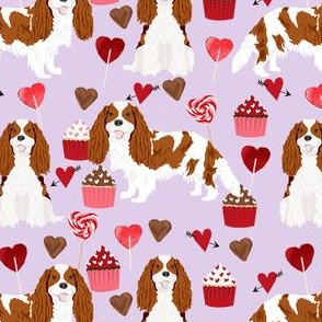 cavalier king charles spaniel blenehim valentines cupcakes love hearts dog fabric purple