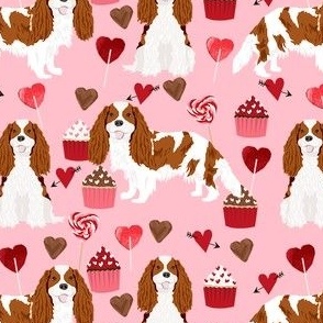 cavalier king charles spaniel blenehim valentines cupcakes love hearts dog fabric pink