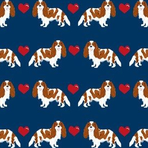 cavalier king charles spaniel blenheim love hearts dog fabric navy