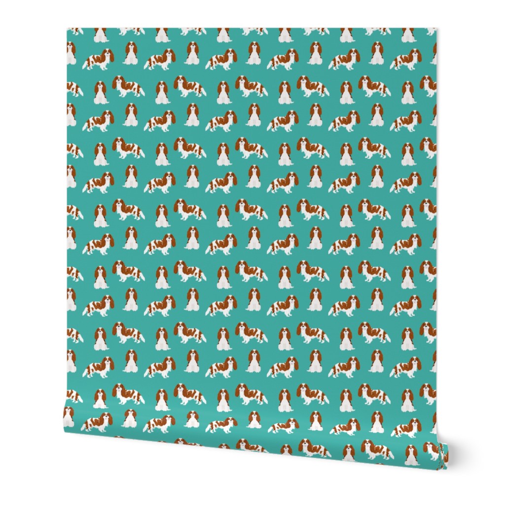 cavalier king charles spaniel blenheim simple dog fabric turquoise