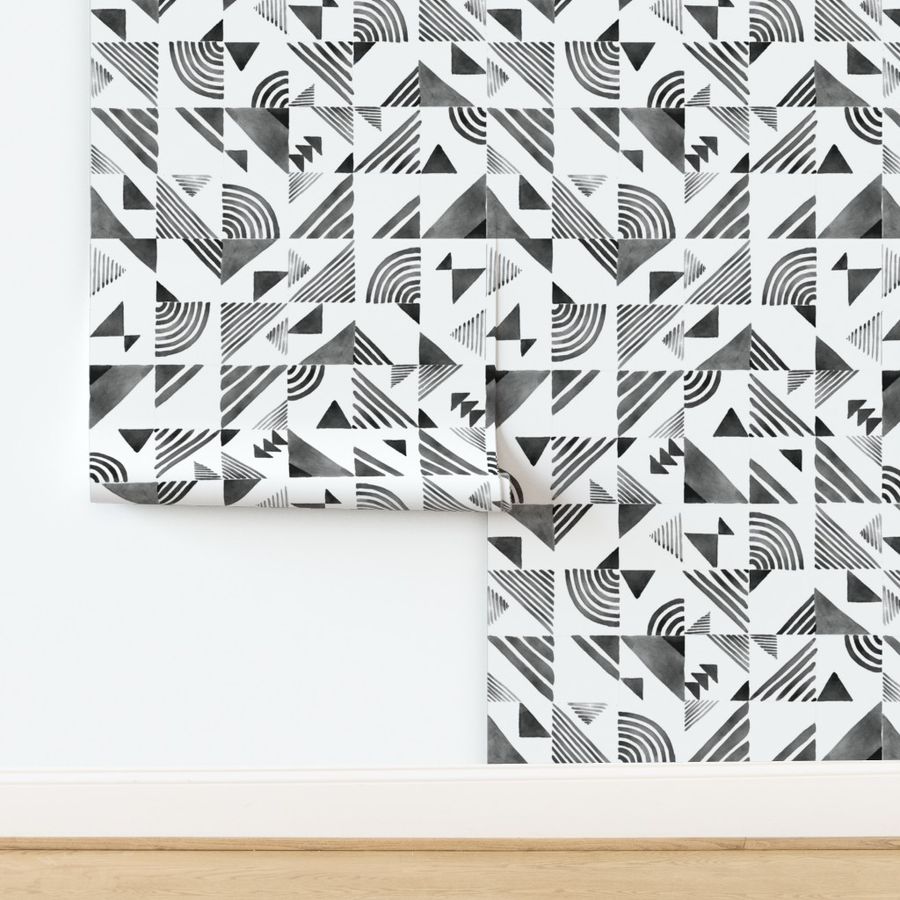 Watercolor Tiles - Black & White