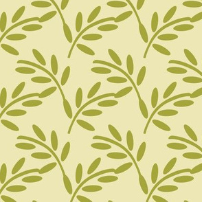 Vintage Mossy Olive Leaf Print on a Creamy Background, Arts and Crafts Style, 