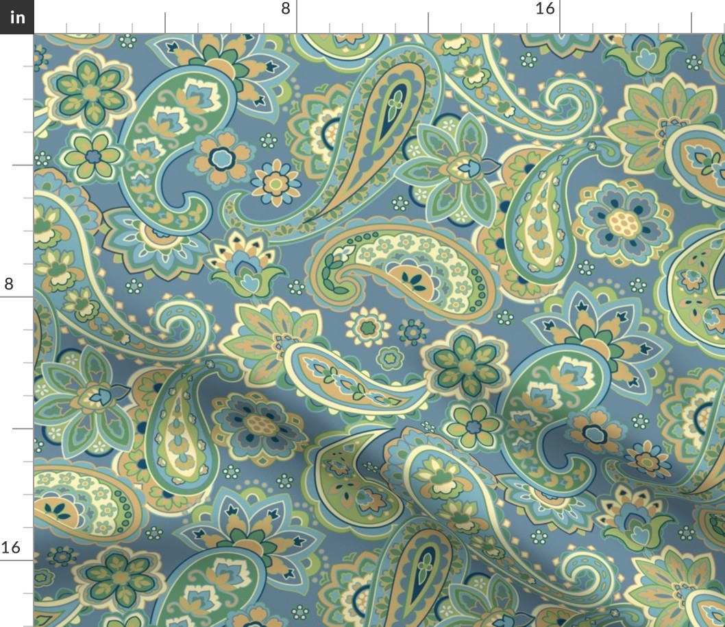 Blue and Gold Paisley Swirl