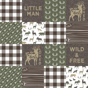 Little Man/Wild & Free - Woodland patchwork - C2 Brown Plaid 