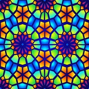 Stained Glass - Blue Islamic Stars