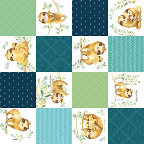 7" BLOCKS- Sloth Cheater Quilt ROTATED – Patchwork Blanket Baby Boy Bedding, Teal Blue Green, Design GL