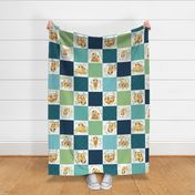 7" BLOCKS- Sloth Cheater Quilt – Patchwork Blanket Baby Boy Bedding, Teal Blue Green, Design GL