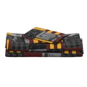 Witches and Wizards Wholecloth Quilt - Gold And Burgandy - Glasses, broomsticks, castles, and plaids